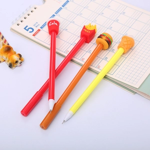Set of 4 creative fast food gel pens with 3D burger, fries, cola and ice cream toppers