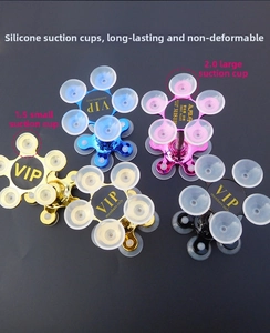 Detailed macro view of petal-shaped magic suction cup phone holders in four metallic colors
