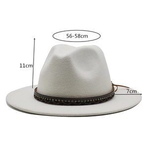 Size guide for white jazz hat showing 56-58cm circumference and 7cm brim details