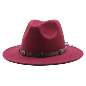 Classic burgundy wool fedora hat with brown leather decorative band for a vintage look