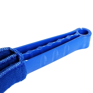 Macro shot of blue microfiber cleaning head and non-slip handle with hanging hole