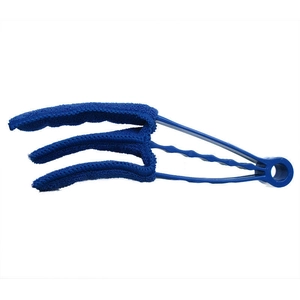Blue air vent cleaning tool with microfiber heads and plastic handle for blinds