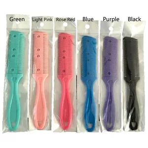 Hair thinning comb set with double-sided blades in six assorted bright colors