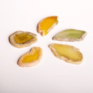 Natural agate slices in yellow and green with crystal texture for DIY jewelry making