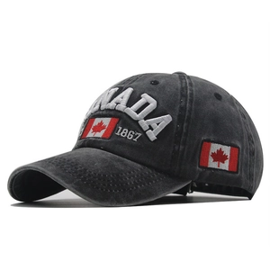Canada Embroidery Washed Cotton Baseball Cap Vintage Adjustable Sun Hat For Outdoor Travel Men Women 1867 Flag Patch