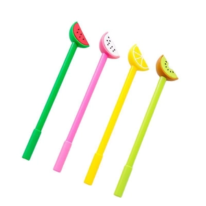 Set of four creative fruit-shaped gel pens featuring watermelon and lemon designs on white