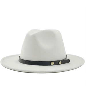 Wide Brim Fedora Hat Woolen Felt Jazz Cap With Leather Belt Rivet Decoration Elegant Retro Style For Women And Men