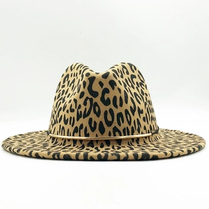 Classic leopard print wide brim jazz hat with elegant gold buckle strap for women