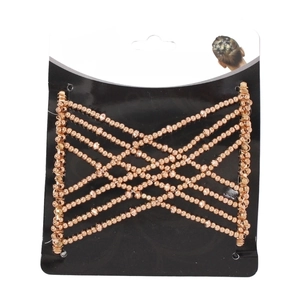 Detail view of rose gold beaded magic hair comb with elastic double-row metal design