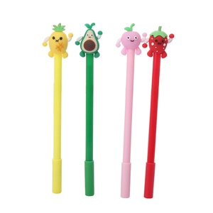 Set of four cute cartoon fruit gel pens with pineapple avocado peach and strawberry silicone heads