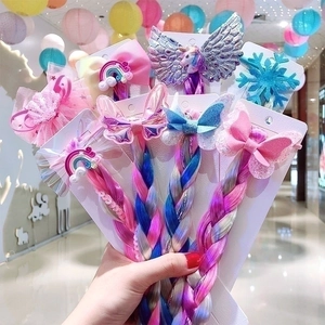 Colorful unicorn and rainbow hair extensions with braided wigs for little girls