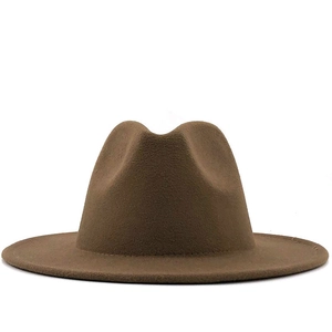 Classic dark brown wool felt fedora hat with flat brim and pinched crown on white background