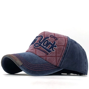 Vintage navy and burgundy baseball cap with New York embroidery and distressed brim