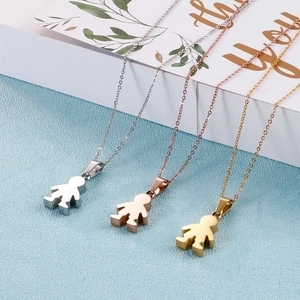 Three minimalist stainless steel boy silhouette pendant necklaces in silver gold and rose gold