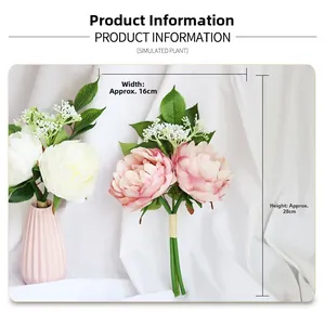 Detailed view of pink and white silk peonies measuring 28cm height in a ceramic vase