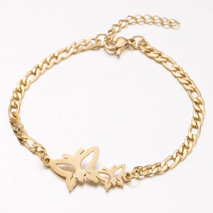 Bracelet papillon doré élégant avec design ajouré et chaîne Figaro réglable pour femme