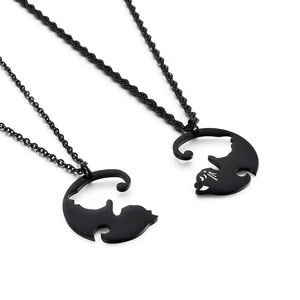 Colliers minimalistes en acier inoxydable avec pendentifs chats noirs entrelacés