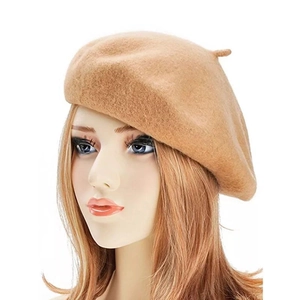 Classic camel faux cashmere beret for women in minimalist Japanese style