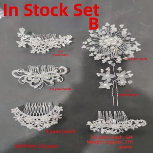 Detailed close-up of 6-piece bridal hair comb set with white pearls and rhinestones