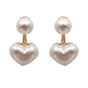 Elegant heart-shaped pearl earrings with gold accents and minimalist silver stud design