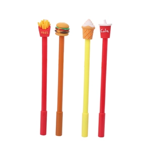 Set of 4 creative fast food gel pens featuring fries, burger, ice cream, and cola shapes