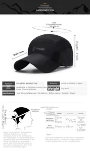 Detailed size guide for breathable sun hat featuring adjustable 55-60cm head circumference