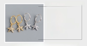Detail view of S925 sterling silver starfish earrings with dimensions and stone setting