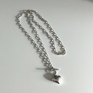 S925 sterling silver heart necklace with chunky chain and classic OT toggle clasp