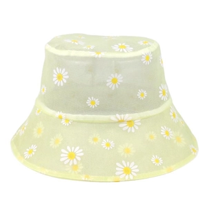 Cappello da pescatore in rete verde chiaro con stampa margherite per protezione solare