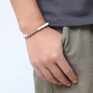 Fashionable white turquoise and stainless steel beaded bracelet for a minimalist look