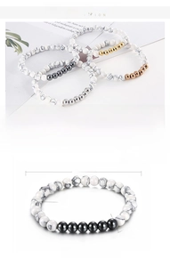 Detailed specs of white turquoise bead bracelet with 6mm beads and stainless steel accents