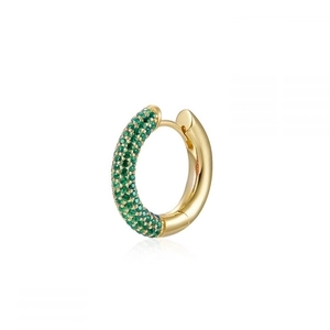 Gold geometric hoop earring for women with micro-pave green cubic zirconia accents