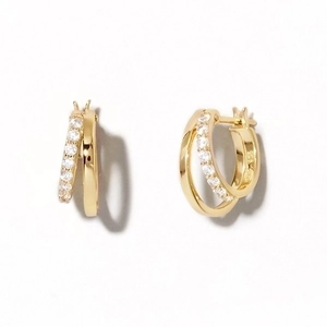Geometric Double Hoop Earrings Copper Zircon Inlaid Minimalist Fashion With 925 Sterling Silver Earring Post For Women