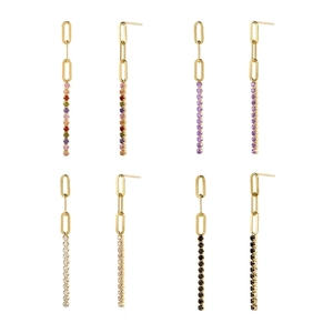 Zircon Dangle Earrings With 925 Sterling Silver Earring Post And Copper Chain Geometric Long Tassel Style Women Minimalist Jewelry