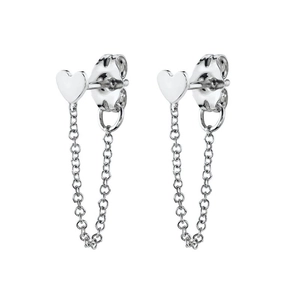 Elegant S925 silver heart tassel earrings with symmetric long chain drop for women