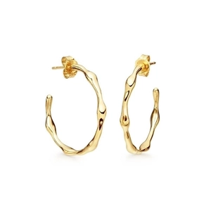 Irregular Lava Texture C-Shaped Hoop Earrings With 925 Sterling Silver Earring Post Retro French Style For Women