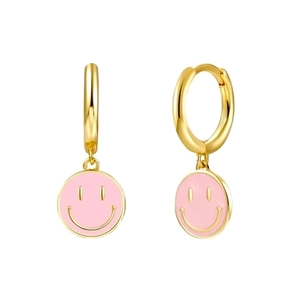 Süße rosa Emaille-Lächeln-Ohrringe mit 18K Goldbeschichtung für modische Damen