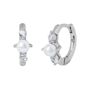 Elegant S925 silver hoop earrings featuring white pearl and sparkling zircon accents