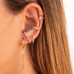 Gold-plated S925 silver hoop earrings set with clear zircon studs on model