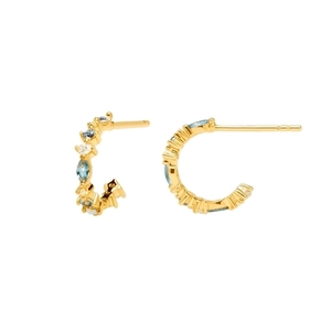 C-Shaped Hoop Earrings With 925 Sterling Silver Earring Post Copper Colorful Zircon Inlaid Fashion For Women