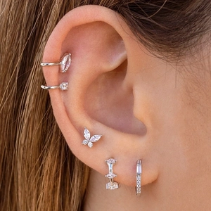 S925 silver butterfly earrings and ear cuff set with sparkling colorful zircon stones