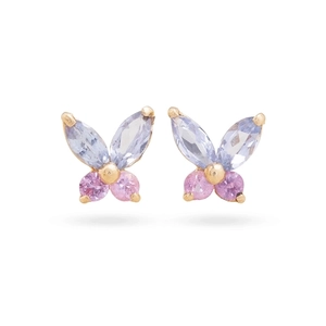 Exquisite butterfly stud earrings with gold plating and colorful zircon gemstones