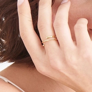 Minimalist multi-layer 18k gold plated open ring for women with stylish wrap design