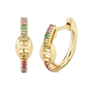 Fashion Copper Huggie Hoop Earrings With Silver Earring Post Rainbow Colorful Zircon Pig Nose Link Design For Women