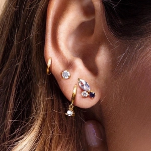 Luxurious S925 silver needle butterfly stud earrings set with blue and clear zircon stones