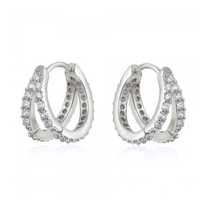 S925 sterling silver double-row zircon hoop earrings with a secure clasp closure