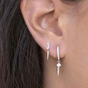 Punk style s925 silver stud earrings with colorful zircon cones and spikes for women
