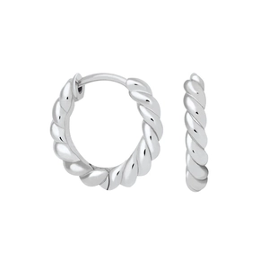 Minimalist silver twisted rope hoop earrings for women in a professional studio shot