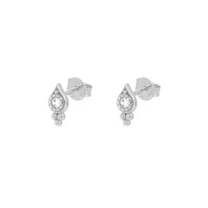 Elegant S925 silver water drop earrings with round zircon stones and bead details