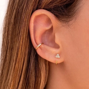 Elegant gold U-shape geometric drop earrings with three sparkling zircons for women